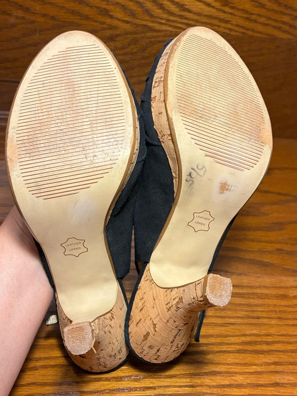 Y2K Steve Madden Cork Platform Slingback Peep Toe Heels Black Suede Size 8